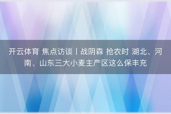 开云体育 焦点访谈丨战阴森 抢农时 湖北、河南、山东三大小麦主产区这么保丰充